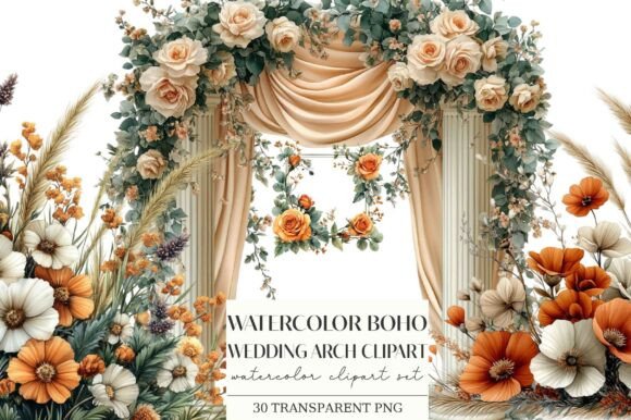 Effortless Boho Charm: Using Watercolor Wedding Arch Clipart