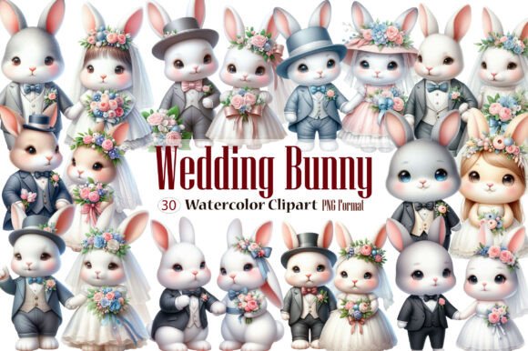 Enchanting Wedding Bunny Watercolor Clipart for Creative Projects